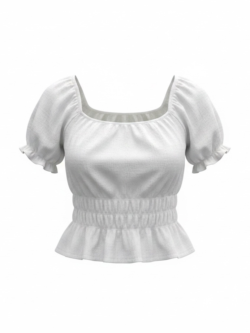 & Other Stories White Smocked Waist Puff Sleeve Top
